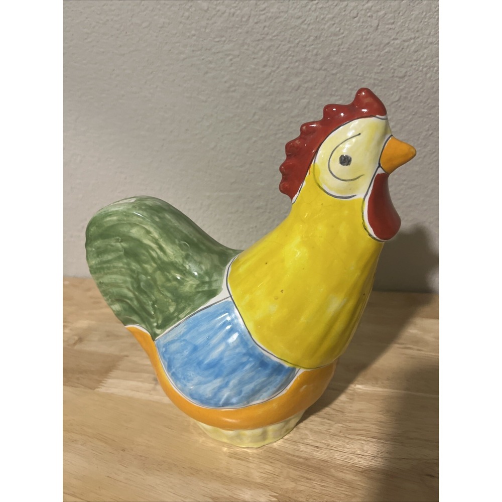 La Musa Large Italian RED/YELLOW/GREEN Saks Fifth Avenue  Rooster Bank Larfe